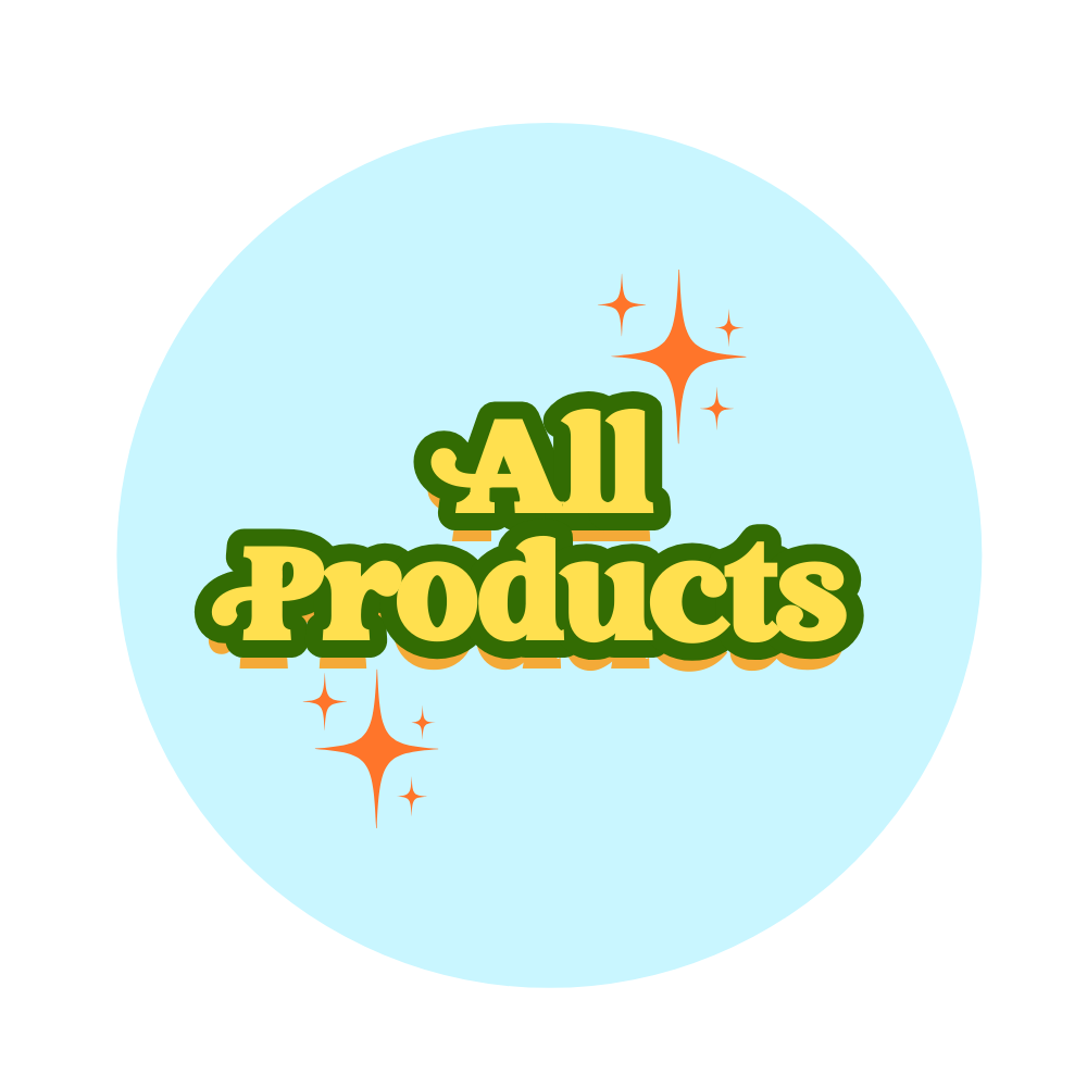 Blue circle with the words, "All Products" 
