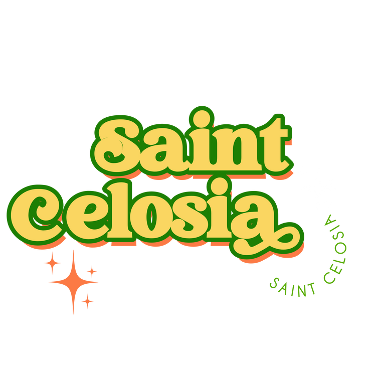Logo with 'Saint Celosia' text in green and yellow on a white background