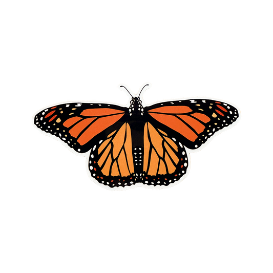 Monarch butterfly sticker with orange and black wings on a white background