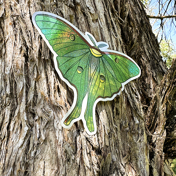 Luna Moth Sticker with Glitter Wings