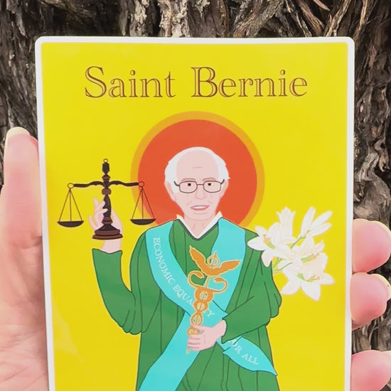 "Saint Bernie"  Sticker movement video that shows the light reflecting on the artwork. 