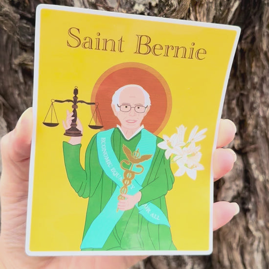 "Saint Bernie" Sticker movement video that shows the light reflecting on the artwork and aluminum shapes. 